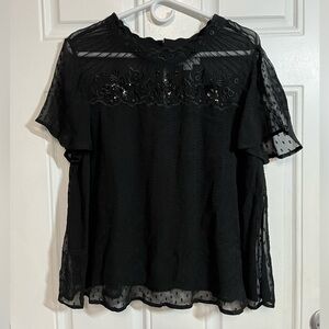 Velvet by Graham & Spencer Black Embroidered Sequin Viscose Blouse Top Large